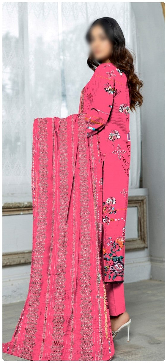 Gul-E-Arzoo 3pcs Lawn Un-Stitched Suits (Pink)