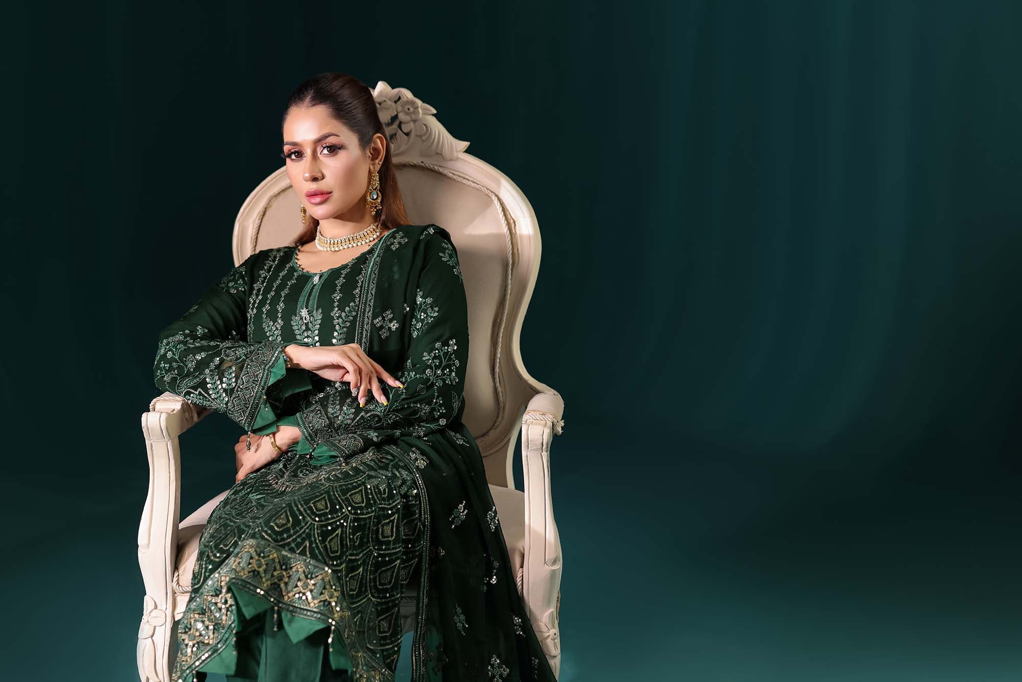 Naqsh: The Royal Jewel | Intense Emerald Formal Suit with All-Over Sequin Sparkle