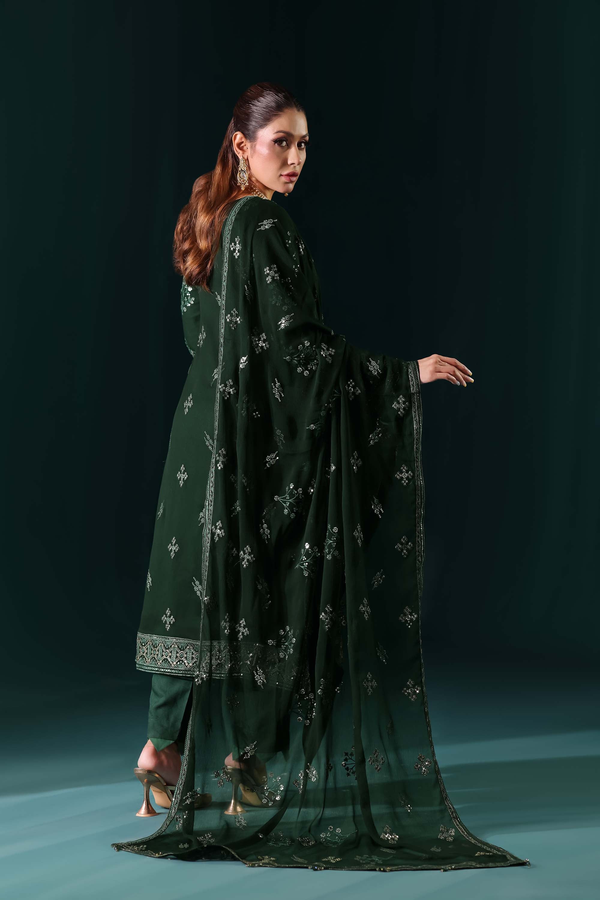 Naqsh: The Royal Jewel | Intense Emerald Formal Suit with All-Over Sequin Sparkle