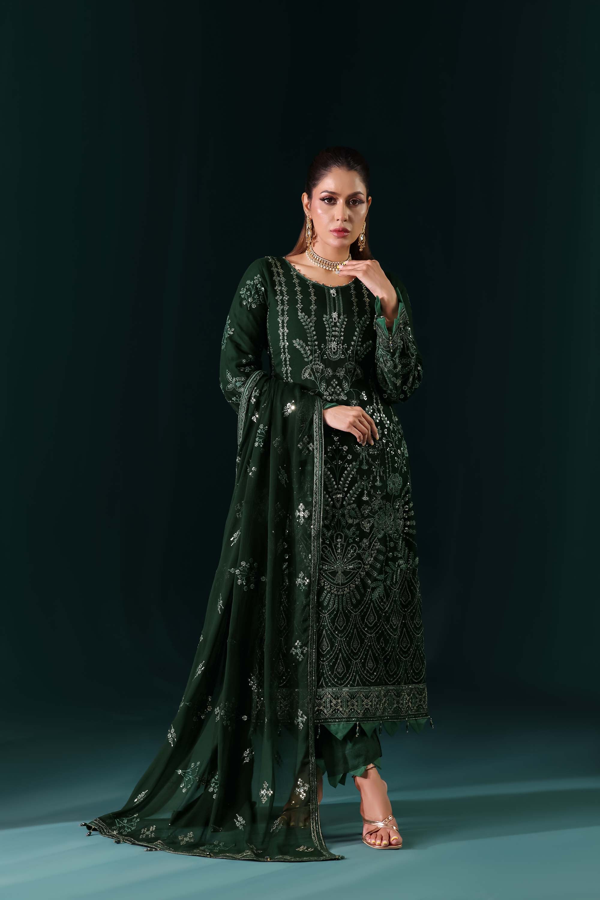 Naqsh: The Royal Jewel | Intense Emerald Formal Suit with All-Over Sequin Sparkle