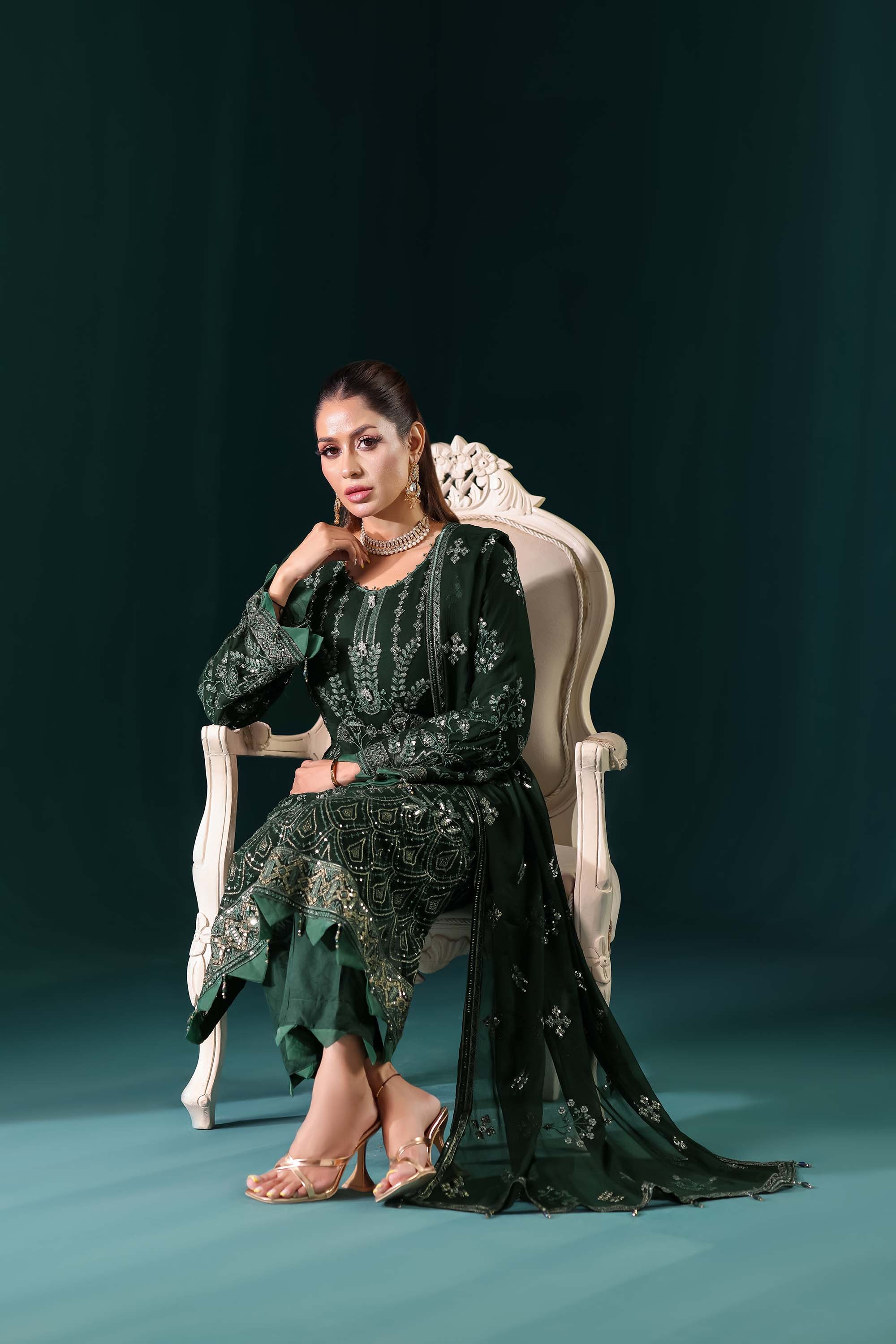 Naqsh: The Royal Jewel | Intense Emerald Formal Suit with All-Over Sequin Sparkle