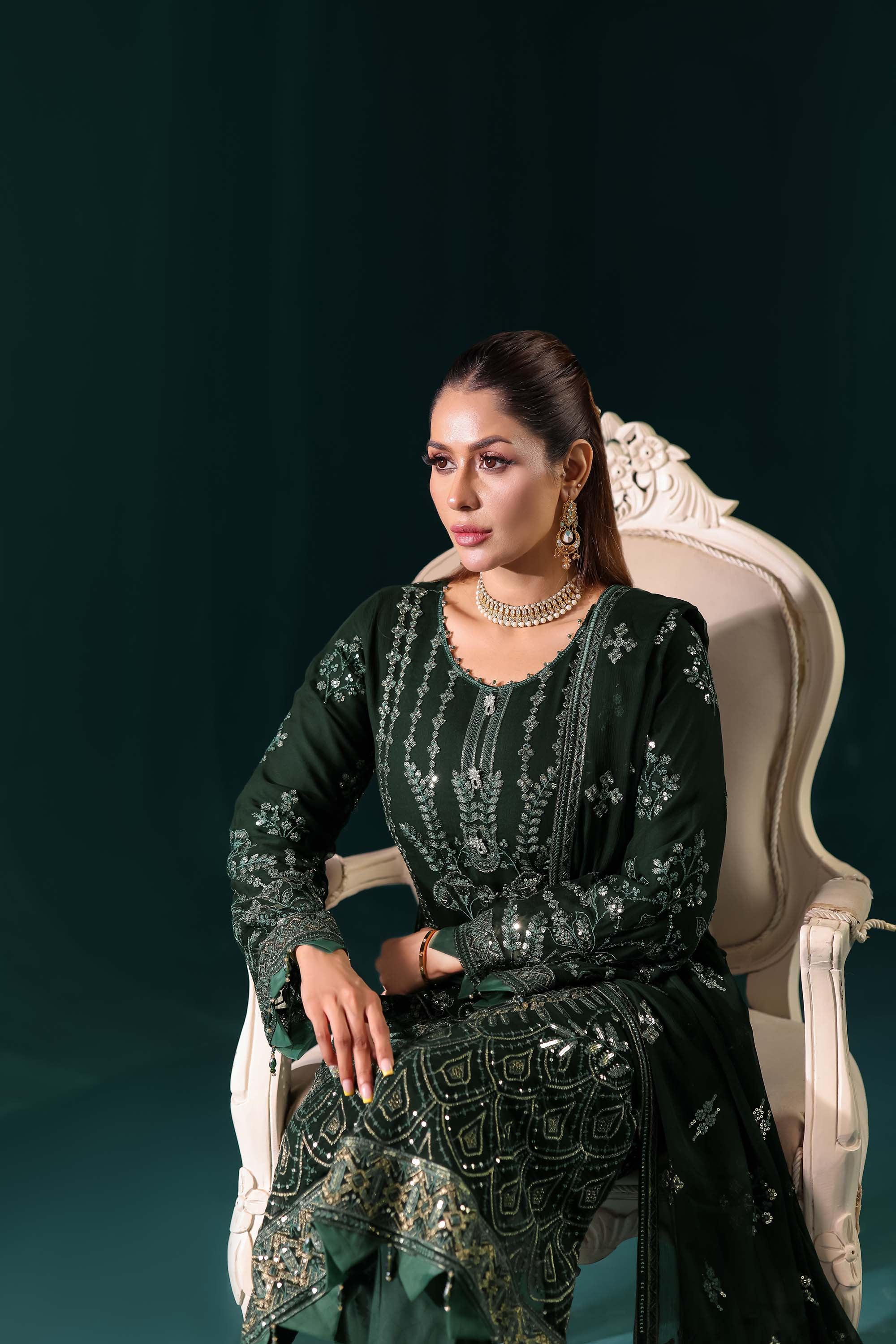 Naqsh: The Royal Jewel | Intense Emerald Formal Suit with All-Over Sequin Sparkle