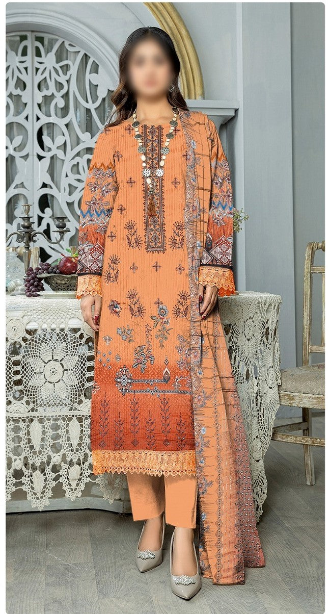 Gul-E-Arzoo 3pcs Lawn unstitched suits (Peach)