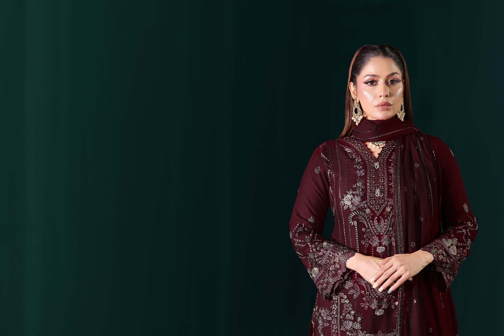 Naqsh: Timeless Rhapsody | Regal Wine Red Formal Wear with Traditional Detailing