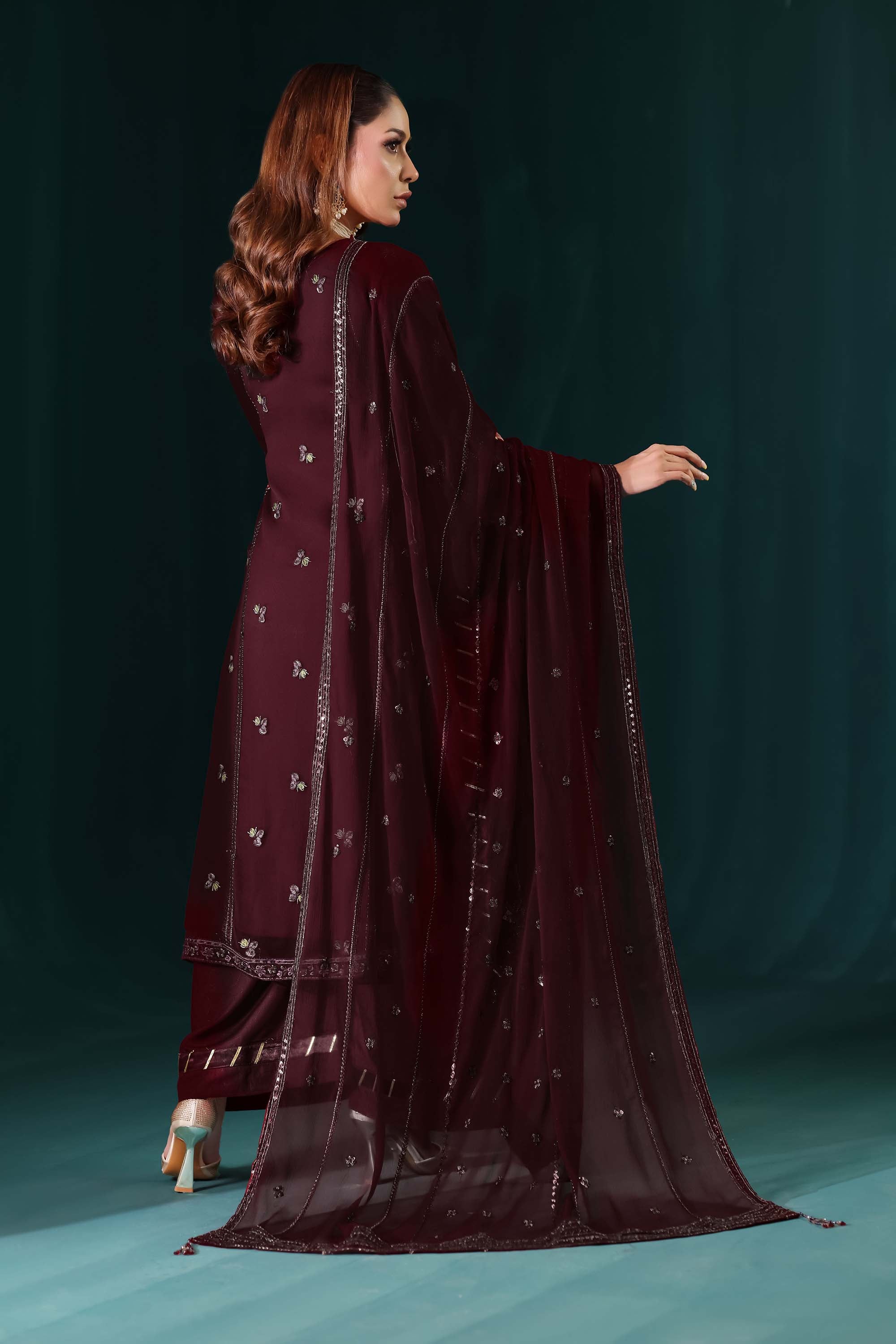 Naqsh: Timeless Rhapsody | Regal Wine Red Formal Wear with Traditional Detailing