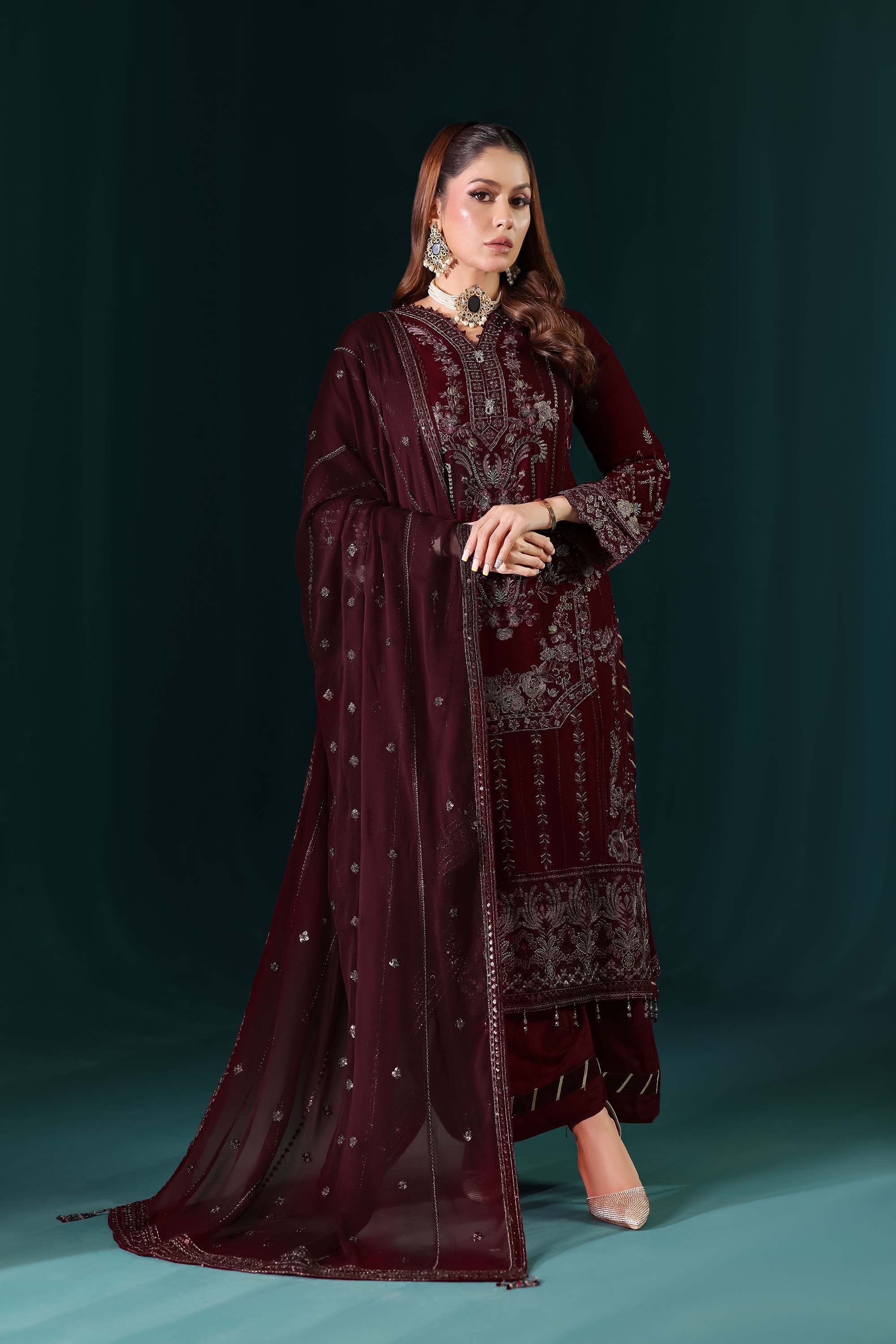 Naqsh: Timeless Rhapsody | Regal Wine Red Formal Wear with Traditional Detailing