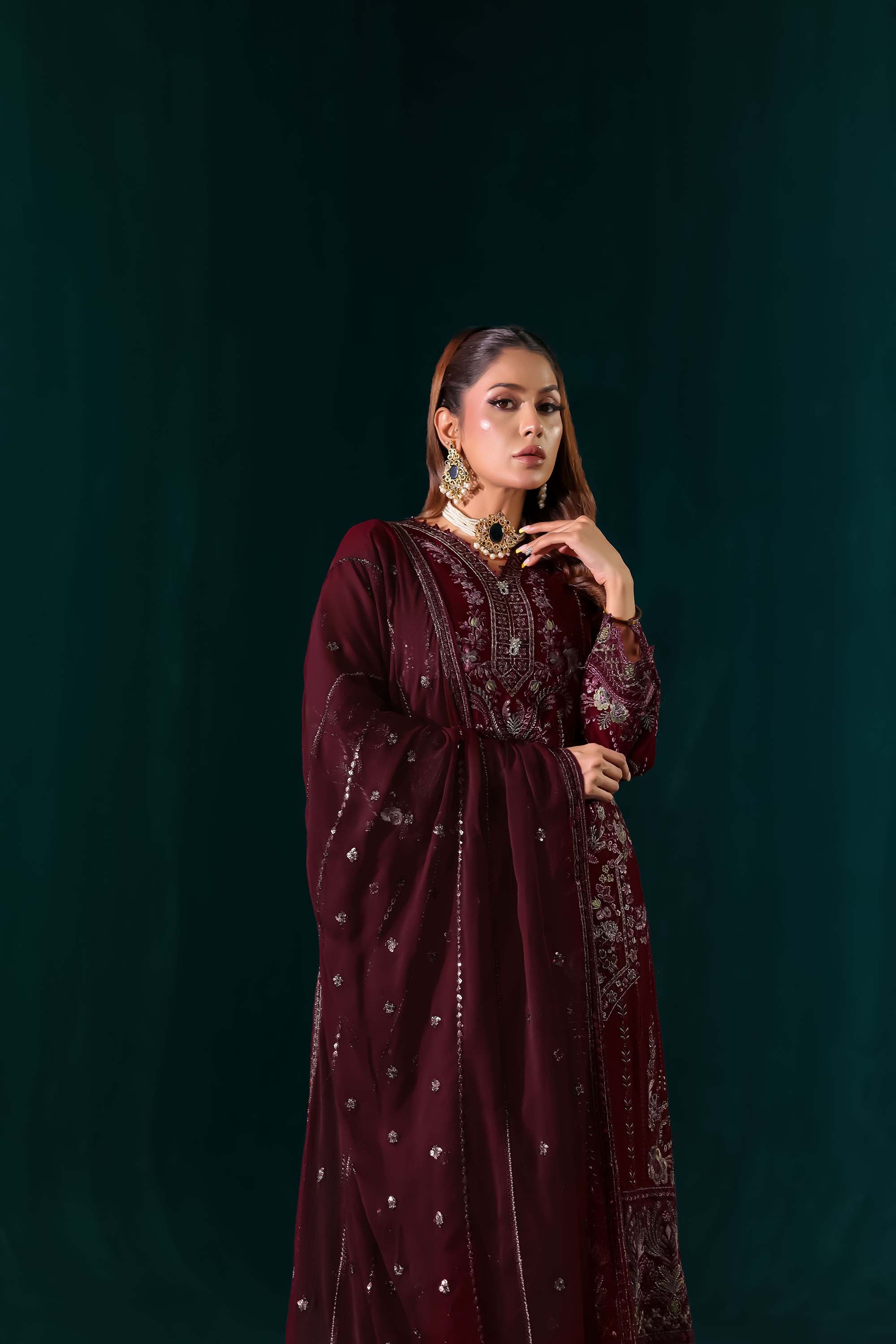 Naqsh: Timeless Rhapsody | Regal Wine Red Formal Wear with Traditional Detailing