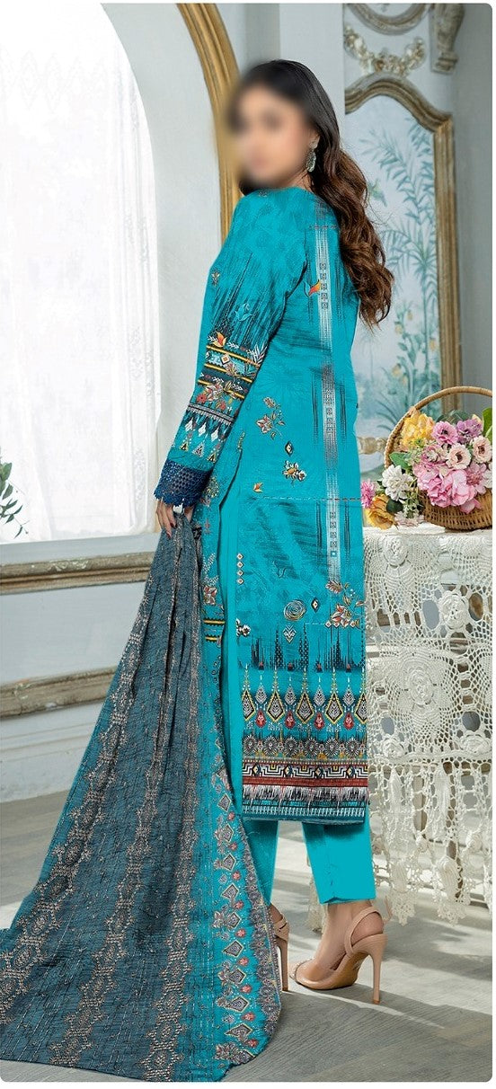 Gul-E-Arzoo 3pcs Lawn unstitched suits (Aqua)